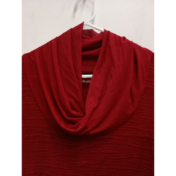Laura Hlavac Womens Cowl Neck Top XL Red Textured Sheer Bishop Sleeve BOHO - Picture 2 of 9